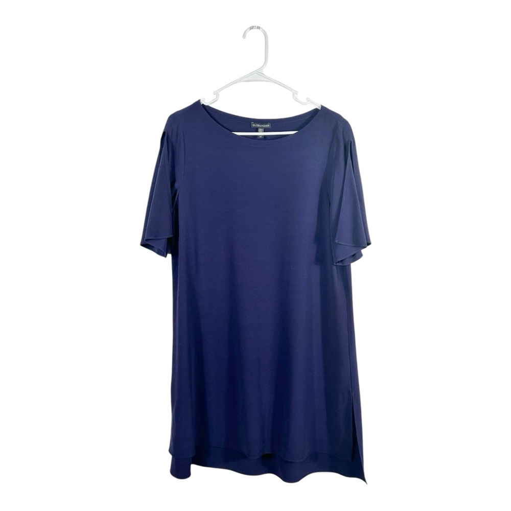 Eileen Fisher Blue Purple Short-Sleeve Tunic Top Size Small